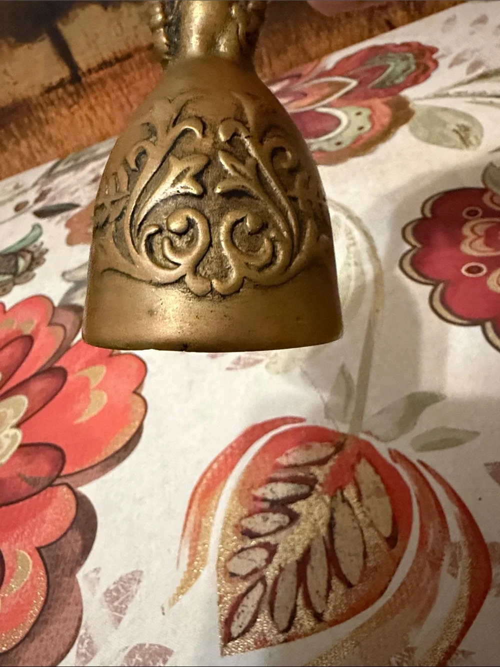 Brass Decorative Colonial Bell with Floral Detailing